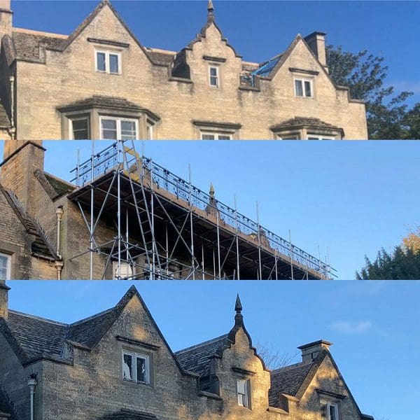 Grade II listed building.<br />
Re-slated with Collyweston slate
