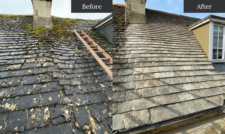 Collyweston Slate Roof Repair - before and after