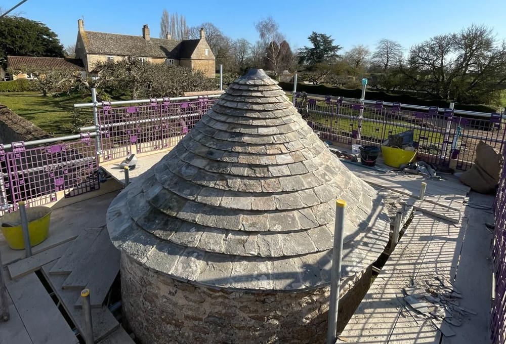 Restoration of Collyweston slate turret - after restoration