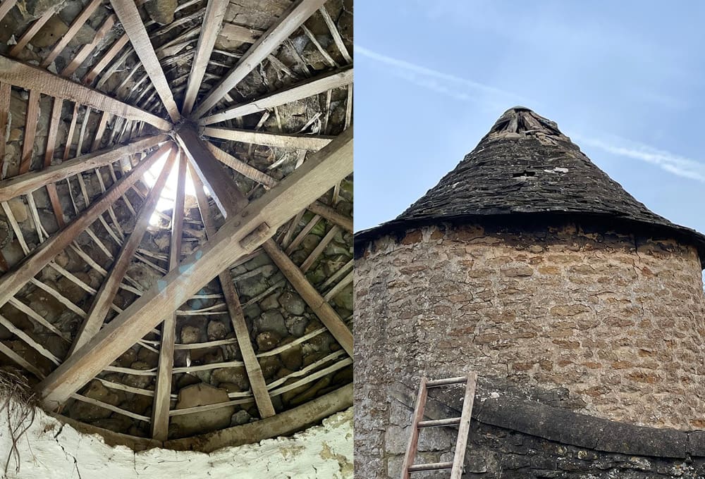 Restoration of Collyweston slate turret - before restoration