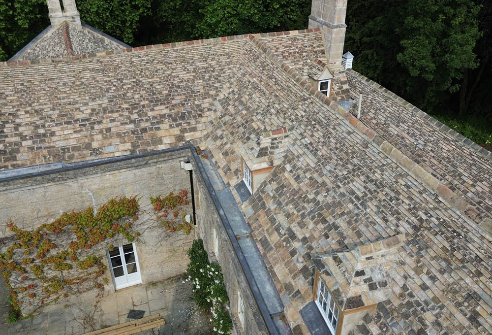 Bainton House Collyweston slate re-slate project - roofing detail