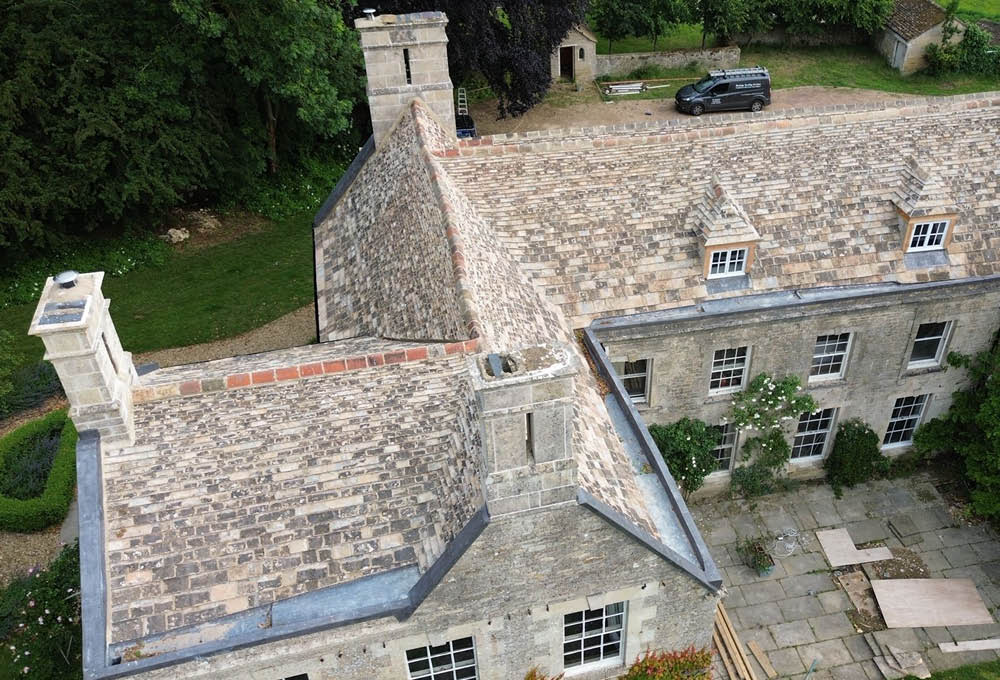 Bainton House Collyweston slate re-slate project - roofing detail
