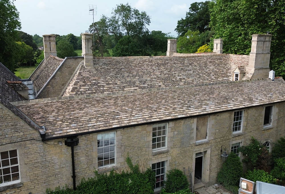 Bainton House Collyweston slate re-slate project - roofing detail