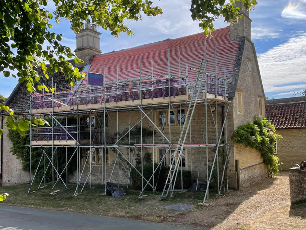 Collyweston re-slate Grade ll Listed Maor House in Northamptonshire - new batons and felt installed