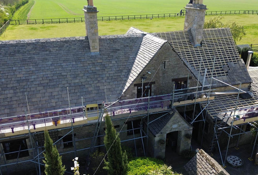 Bradstone Conservation Slate roof re-slate - during the roofing process